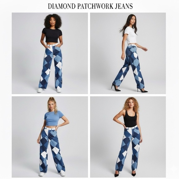PR BEST CURVYS Denim - Diamond Patchwork Jesns Wide-Leg Denim – Statement Edition